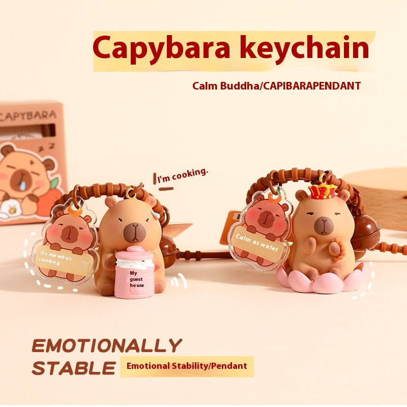Süßer Capybara Schlüsselanhänger aus Silikon im Set – Cartoon-Design