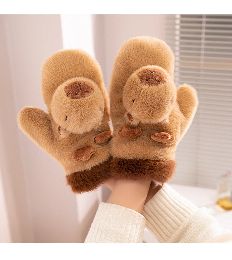 Kinder Plüschhandschuhe – Niedliche Capybara Handwärmer für kleine Tierliebhaber