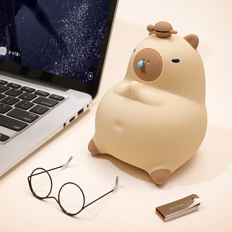 Liegendes Capybara als Lampe aus Silikone - LED Nachtlicht