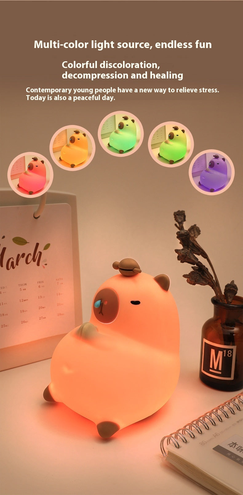 Liegendes Capybara als Lampe aus Silikone - LED Nachtlicht