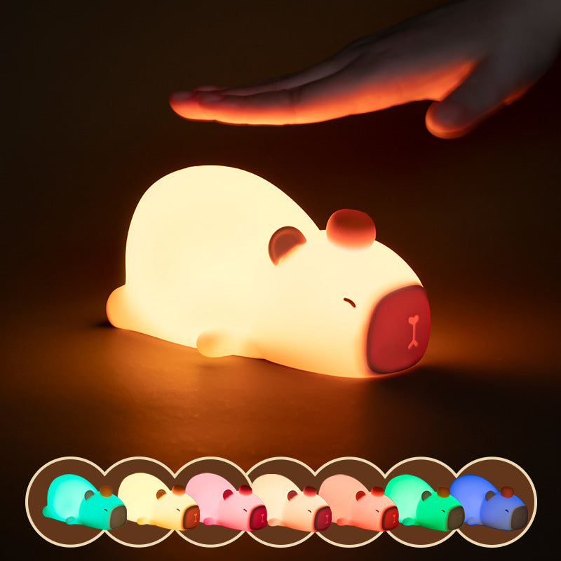 Liegendes Capybara als Lampe aus Silikone - LED Nachtlicht