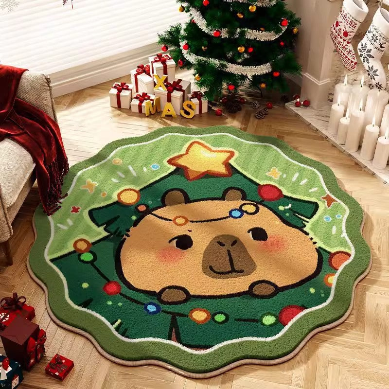Runder superniedlicher Capybara Weihnachtsteppich in verschiedenen Ausführungen