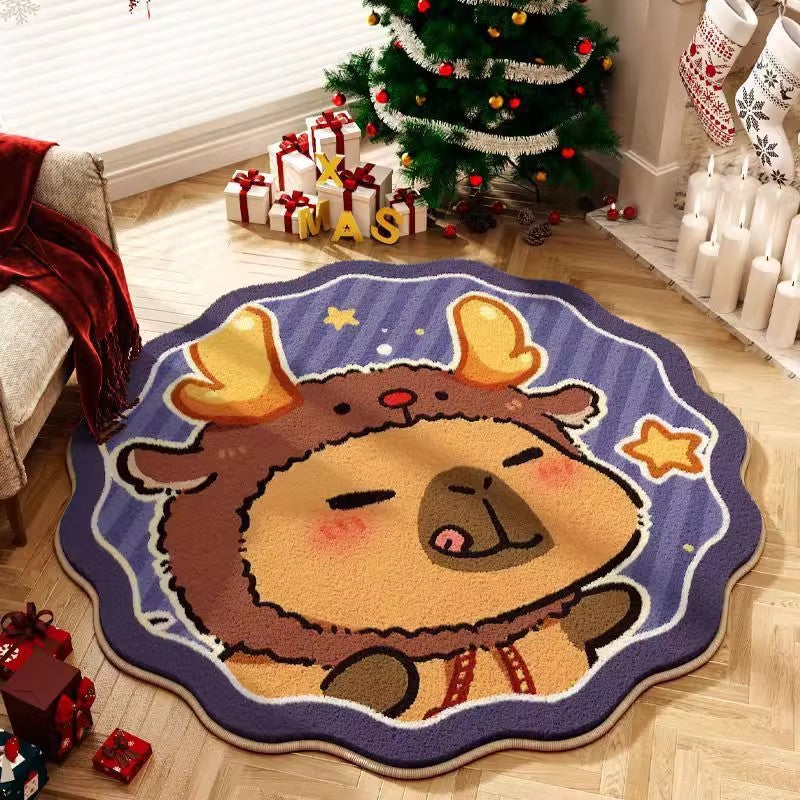 Runder superniedlicher Capybara Weihnachtsteppich in verschiedenen Ausführungen