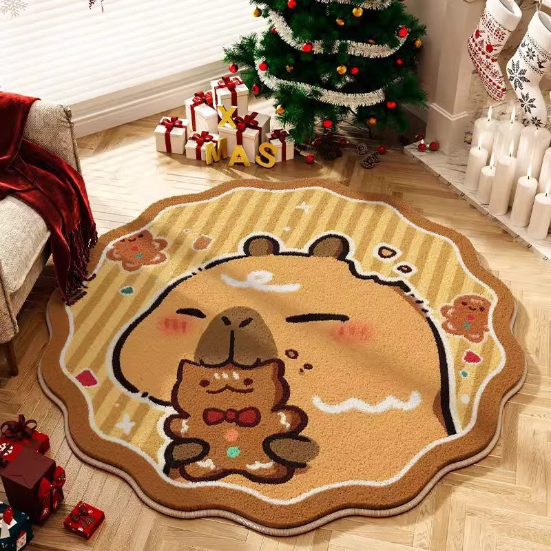Runder superniedlicher Capybara Weihnachtsteppich in verschiedenen Ausführungen