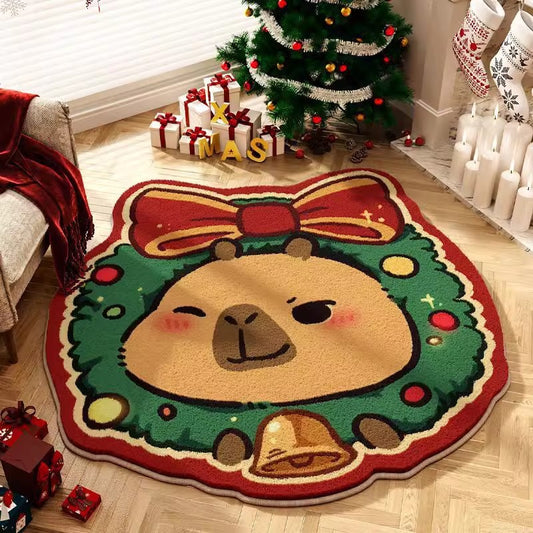 Runder superniedlicher Capybara Weihnachtsteppich in verschiedenen Ausführungen