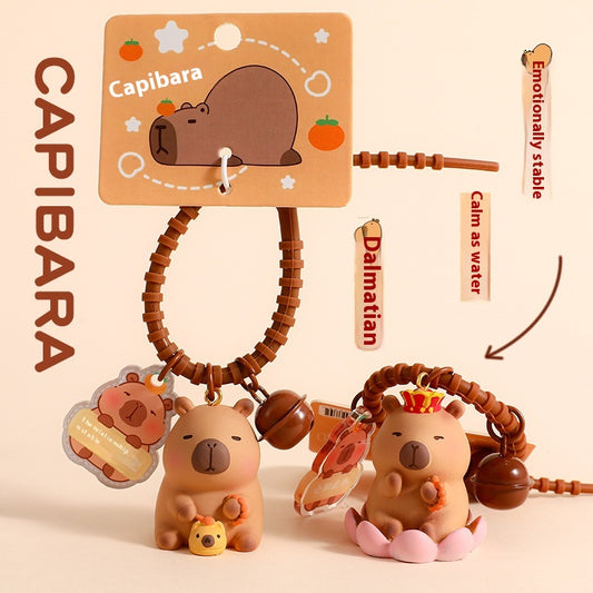 Süßer Capybara Schlüsselanhänger aus Silikon im Set – Cartoon-Design